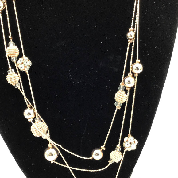 Metal Rose Gold 3 Strand Rhinestone Necklace - Picture 2 of 3